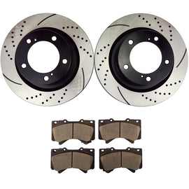 Atmansta QPD10002 Front Slotted & Drilled Rotors and Ceramic Pads Brake Kit for Toyota Land Cruiser Sequoia Tundra