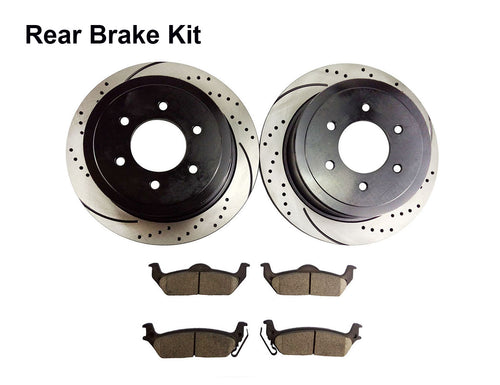 Atmansta QPD20004 Front & Rear Brake kit with Drilled/Slotted Rotors and Ceramic Brake pads for 4WD Pickup 2004-2008 Ford F-150 / 2006-2008 Lincoln MarK LT