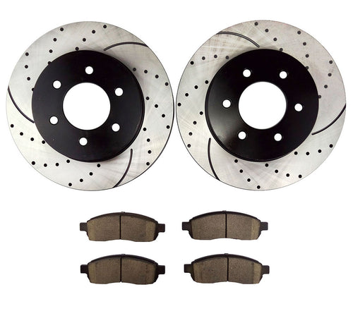 Atmansta QPD20004 Front & Rear Brake kit with Drilled/Slotted Rotors and Ceramic Brake pads for 4WD Pickup 2004-2008 Ford F-150 / 2006-2008 Lincoln MarK LT