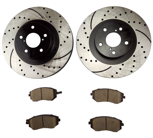 Atmansta QPD10048 Front Brake kit with Drilled/Slotted Rotors and Ceramic Brake pads for Saab 9-2X Subaru Forester Impreza Legacy Outback