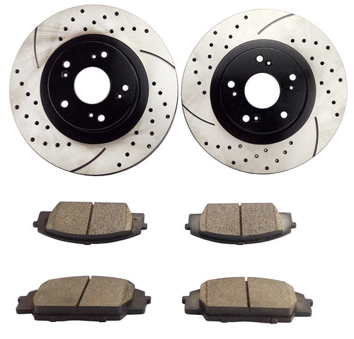 Atmansta QPD10025 Front Brake kit with Drilled/Slotted Rotors and Ceramic Brake pads for 2002-06 Acura RSX 2007-08 Honda Civic Coupe