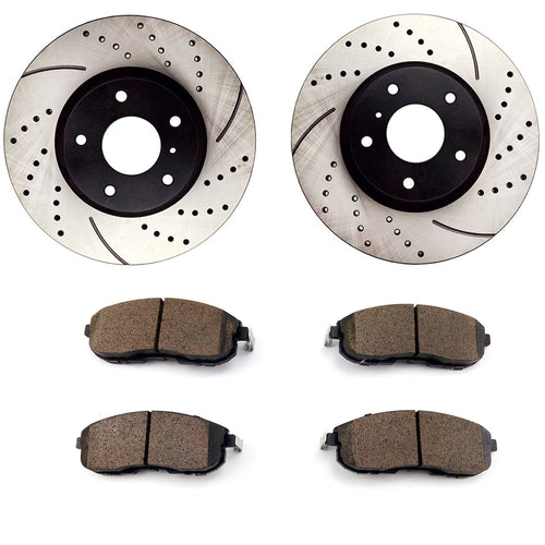 Atmansta QPD10026 Front Brake kit with Drilled/Slotted Rotors and Ceramic Brake pads for Infiniti G35 Nissan 350Z