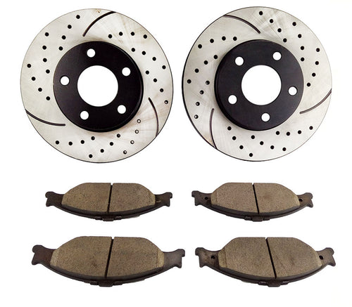 Atmansta QPD10030 Front Brake kit with Drilled/Slotted Rotors and Ceramic Brake pads for 1999 2000 2001 2002 2003 2004 Ford Mustang GT & Base