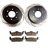 Atmansta QPD10021 Rear Slotted & Drilled Rotors and Ceramic Pads Brake Kit for Ford F-150 Pickup 4WD,Lincoln