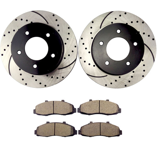 Atmansta QPD10050 Front Brake kit with Drilled/Slotted Rotors and Ceramic Brake pads for Ford F-150