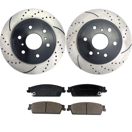 Atmansta QPD10054 Rear Brake kit with Drilled/Slotted Rotors and Ceramic Brake pads for Cadillac Escalade Chevrolet Avalanche GMC Yukon