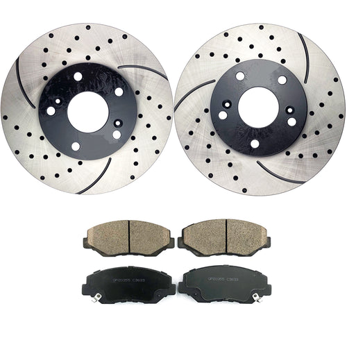 Atmansta QPD10056 Front Brake kit with Drilled/Slotted Rotors and Ceramic Brake pads for 2003-2012 Honda Accord 2003-2011 honda element