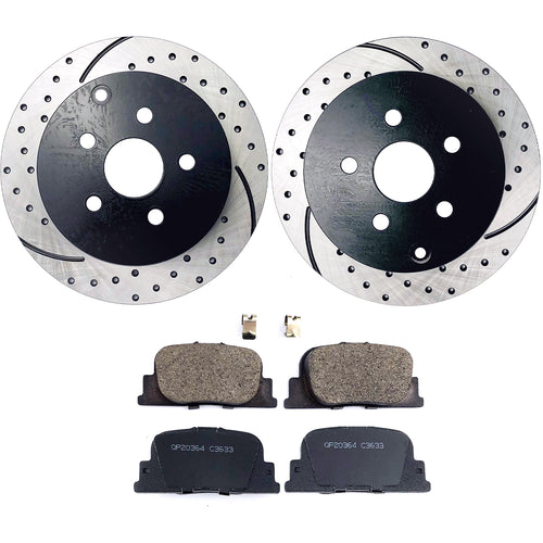 Atmansta QPD10057 Rear Brake kit with Drilled/Slotted Rotors and Ceramic Brake pads for 2005-2010 Scion TC