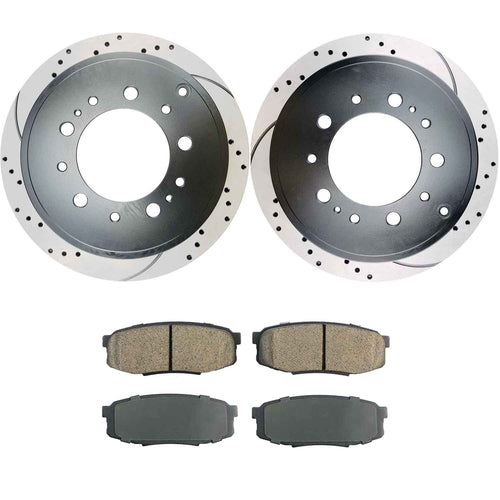 Atmansta QPD10064 Rear Brake kit with Drilled/Slotted Rotors and Ceramic Brake pads for 2007-2013 Toyota Tundra 2008-2015 Toyota Sequoia